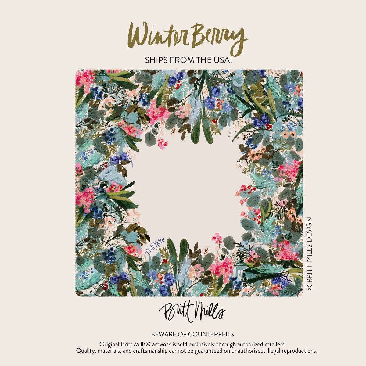Britt Mills Design - Neoprene Mahjong Mats : Winter Berry