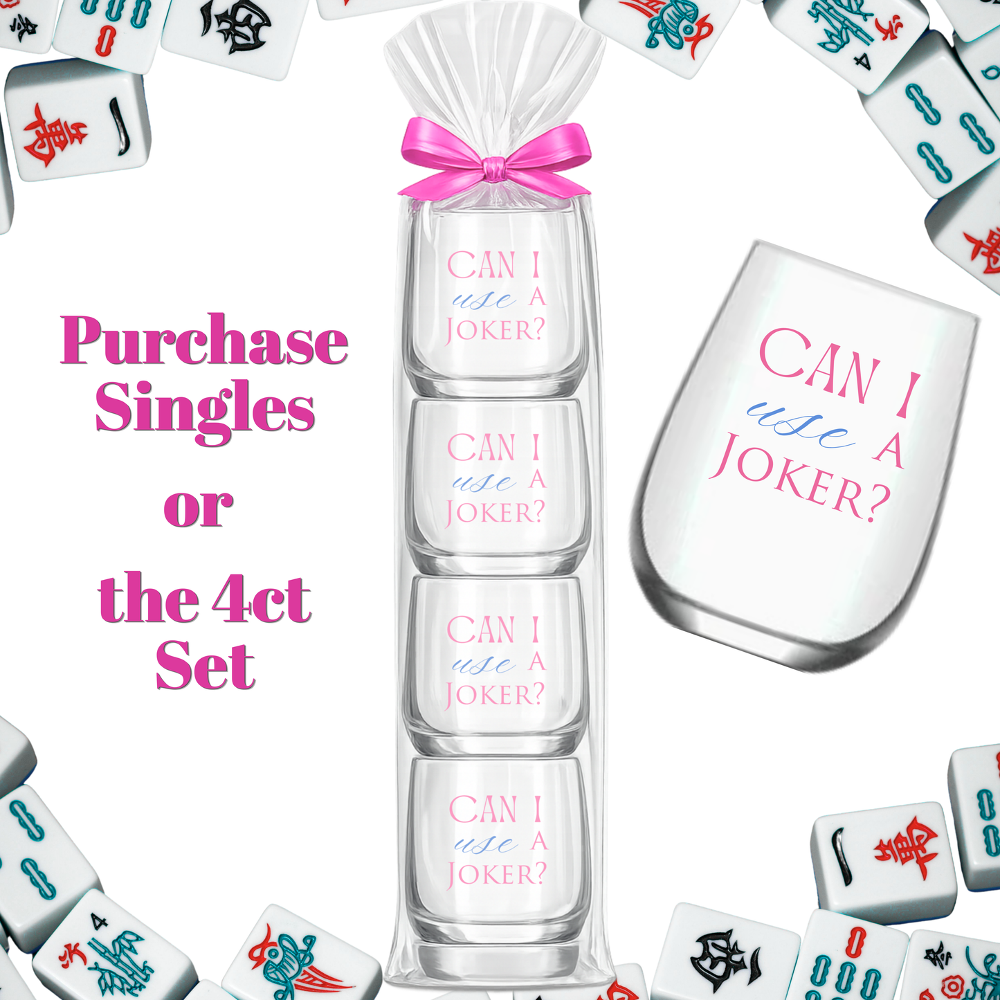 Fabuplates - Mahjong Stemless 4ct Set Wine Glasses "Can I Use a Joker"