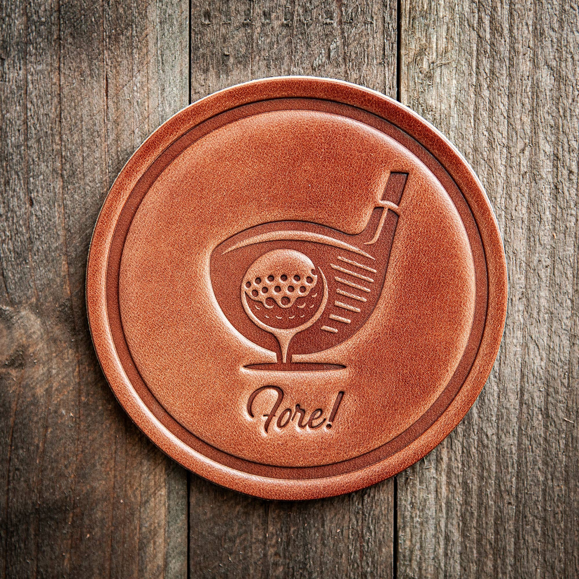 Sugarhouse Leather - Fore! Golf Leather Coaster