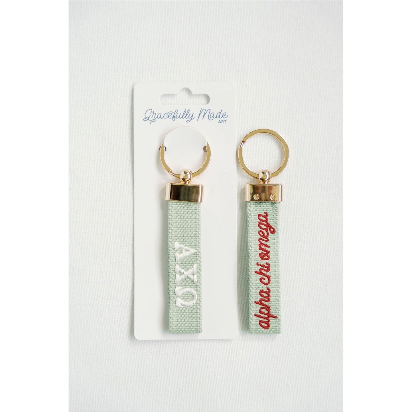 Gracefully Made Art - Alpha Chi Omega Embroidered Keychain, Sorority