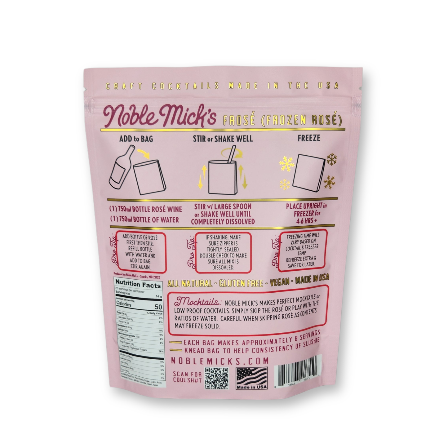 Noble Mick's -Frose' Frozen Cocktail -Just add Water + Wine