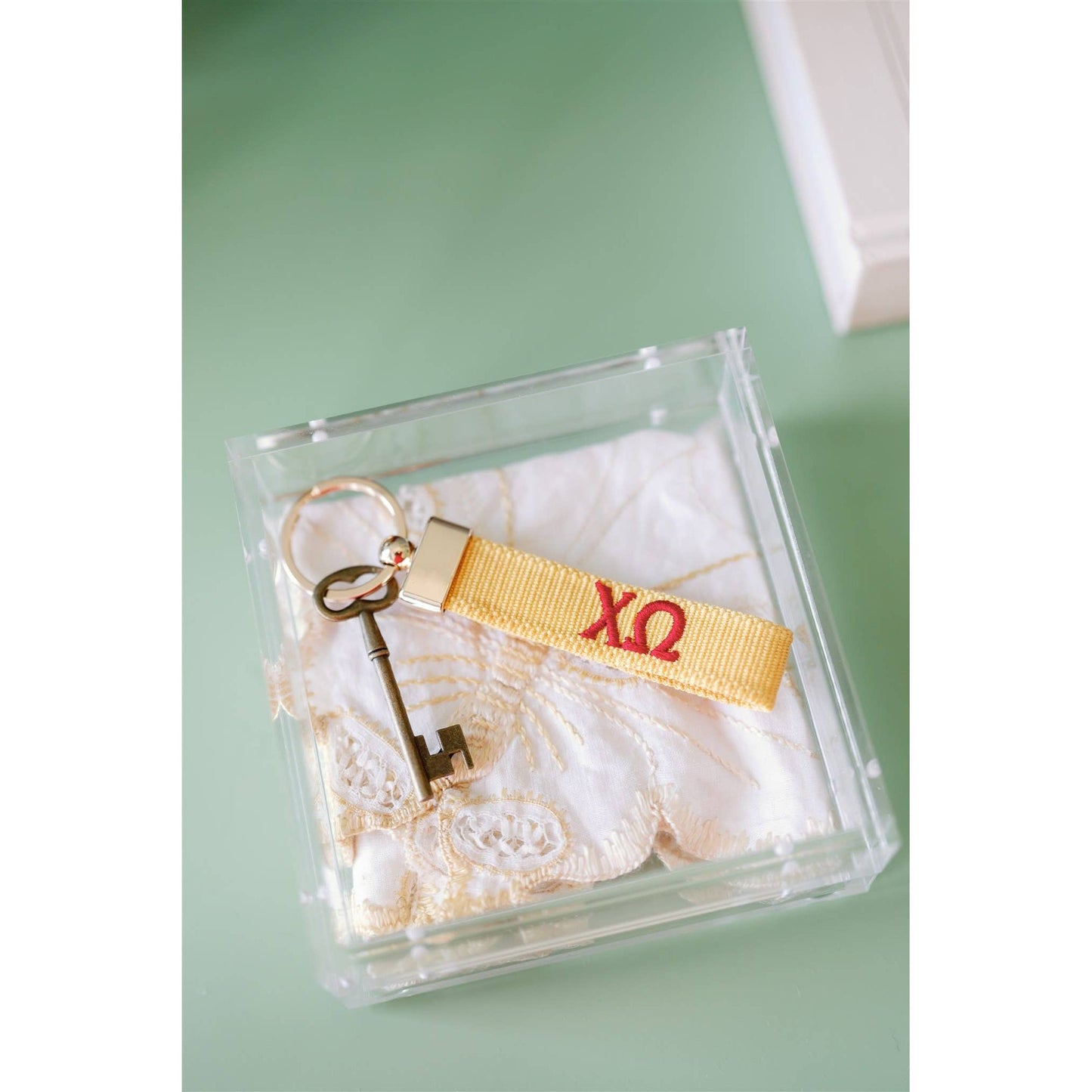 Gracefully Made Art - Chi Omega Embroidered Keychain, Sorority