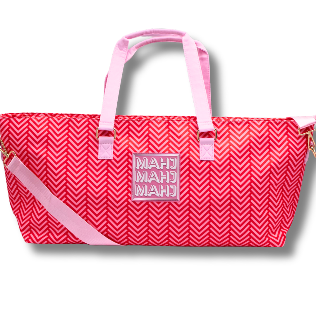 My Fair Mahjong - MAHJONG TOTE BAG  |  Wide with Zipper Closure: Stripes- Purple & Green Tote Bag