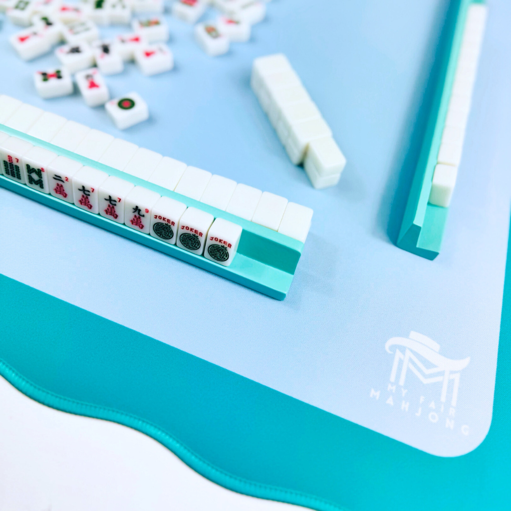 My Fair Mahjong - MINI MAHJONG MAT  | Blue Center- Green Scallop