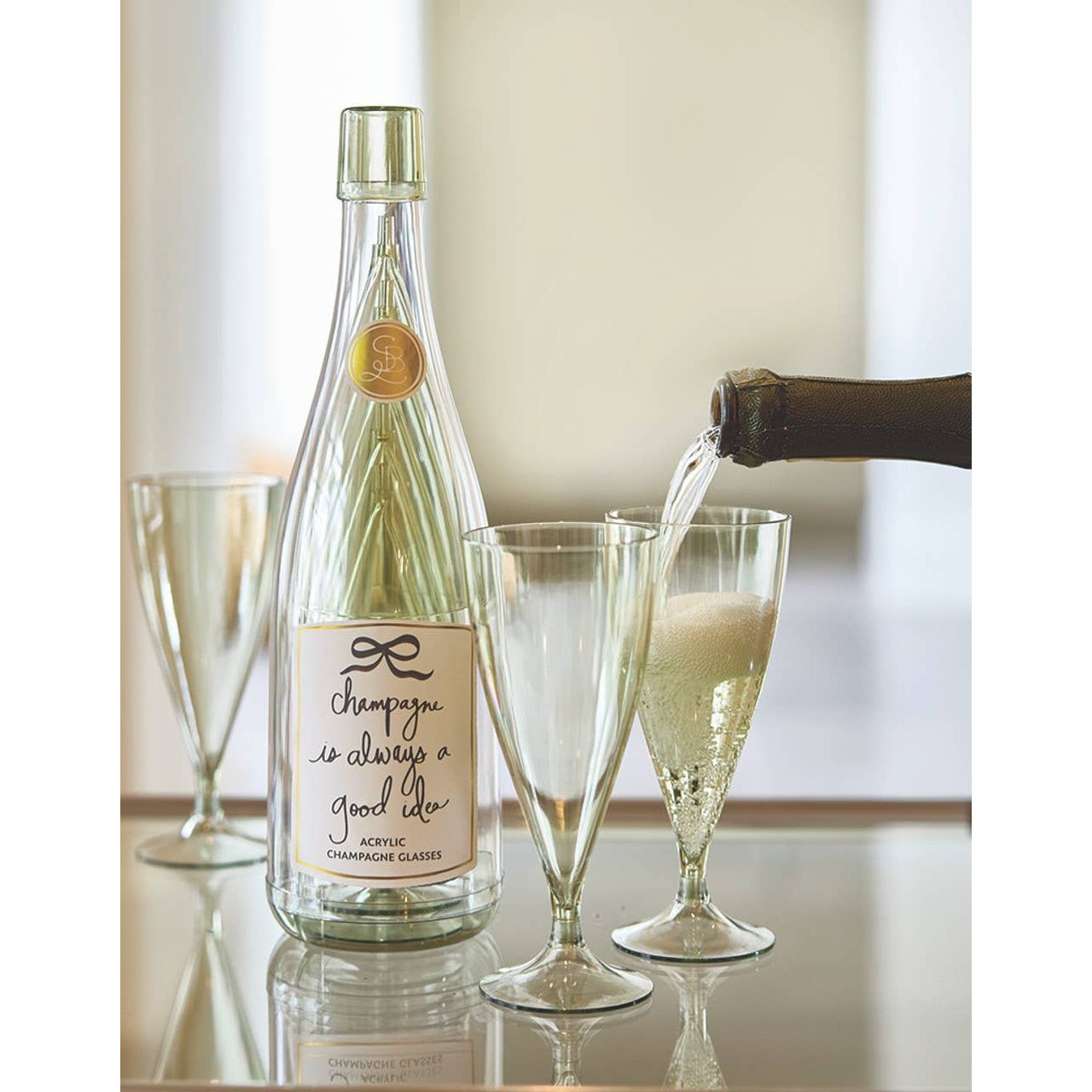 Santa Barbara Design Studio by Creative Brands - Acrylic Champagne Bottle + Glasses - Good Idea: Acrylic / Bottle: 11.5" H x 3.25" Dia | 6oz