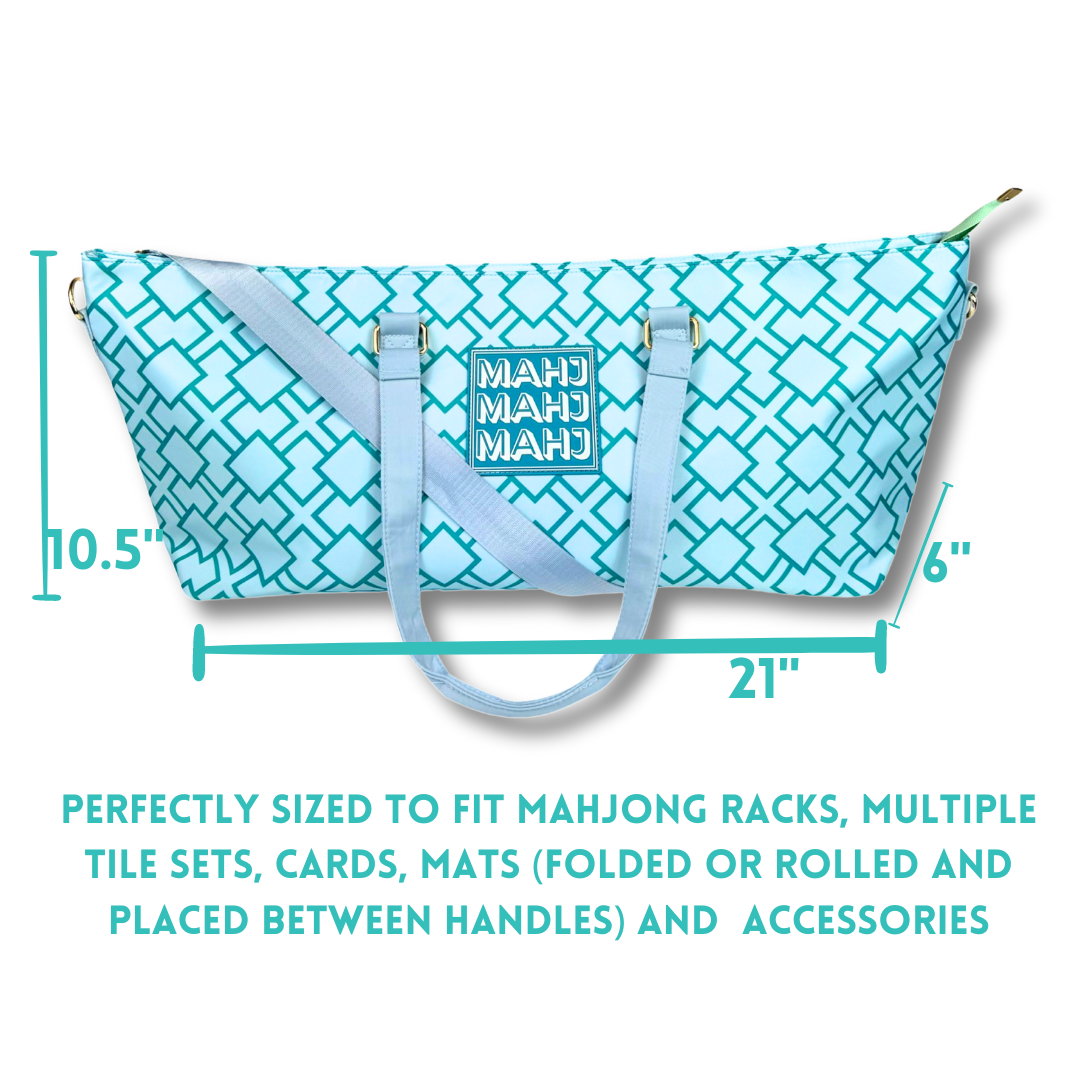 My Fair Mahjong - MAHJONG TOTE BAG  |  Wide with Zipper Closure: IKAT-Blue Tote Bag
