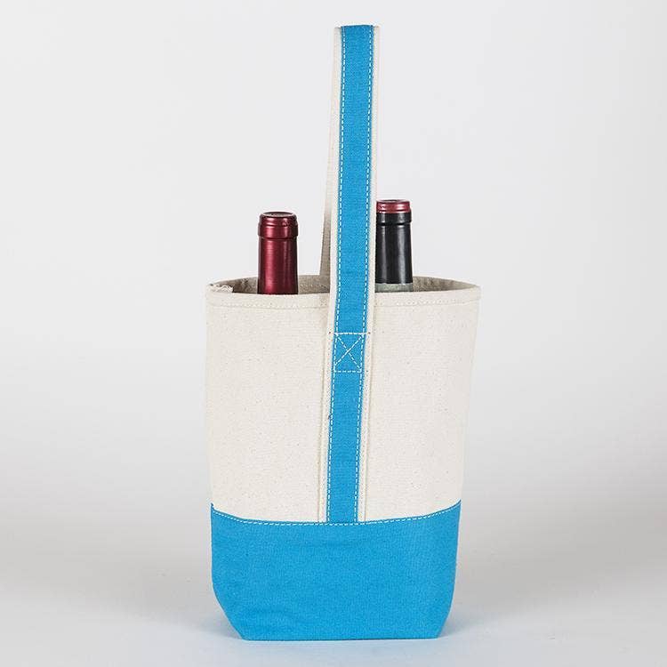 ShoreBags - 2- Bottle Canvas Wine Gift Host Bag: Turquoise