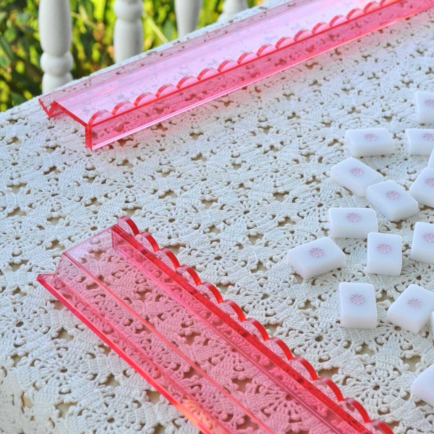 Middle & Main Mahjong - La Vie En Rose Mahjong Rack and Pusher, Set of 4