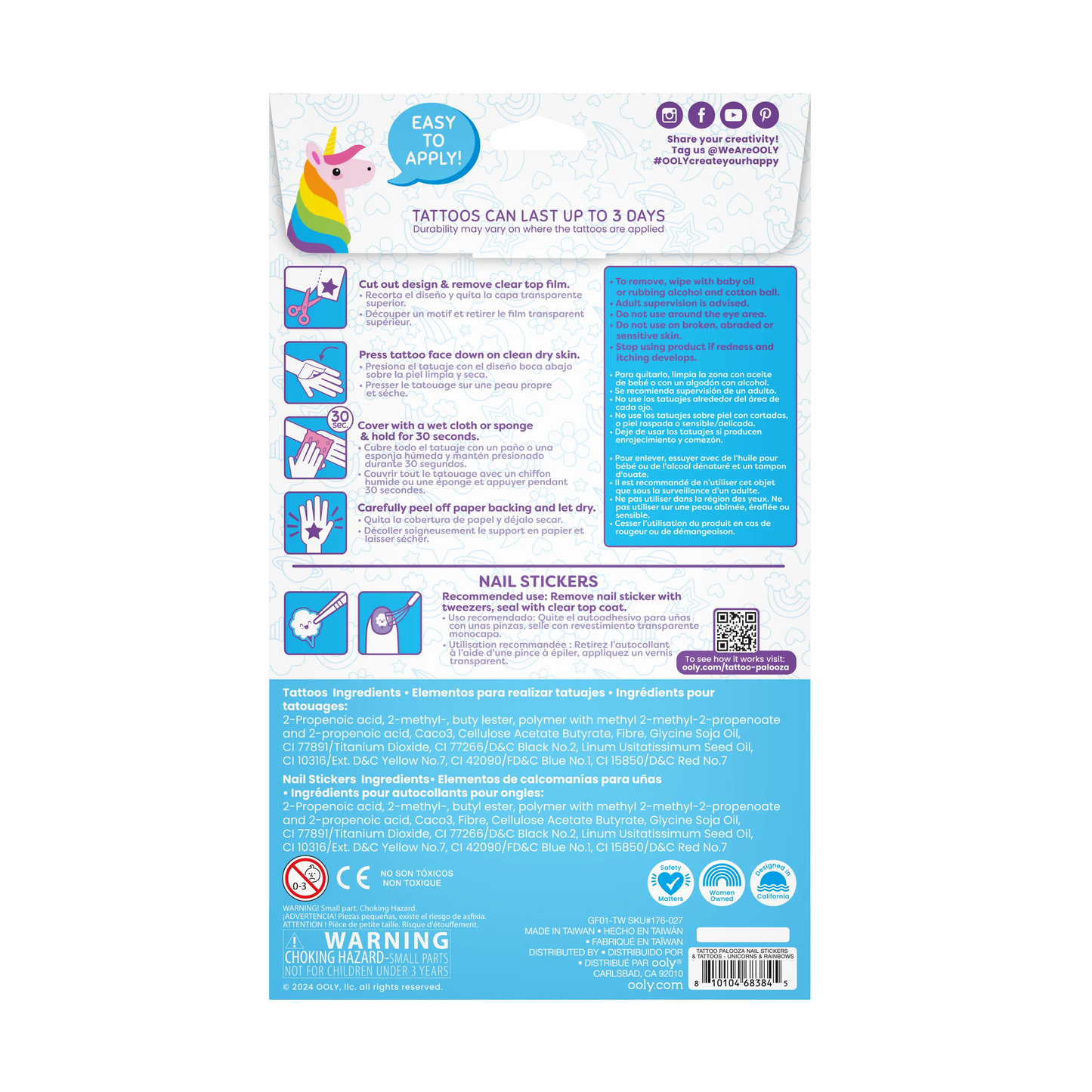 Tattoo-Palooza, Tattoos & Nail Stickers - Unicorns & Rainbow