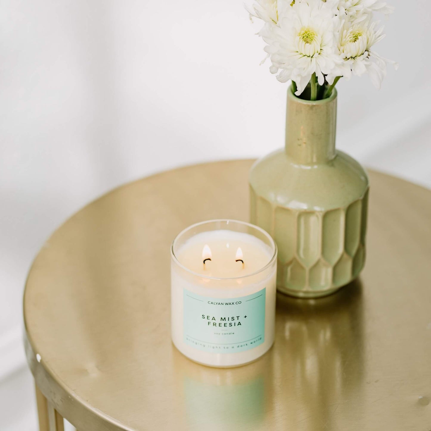 Calyan Wax Co. - Sea Mist + Freesia - Glass Tumbler Soy Candle