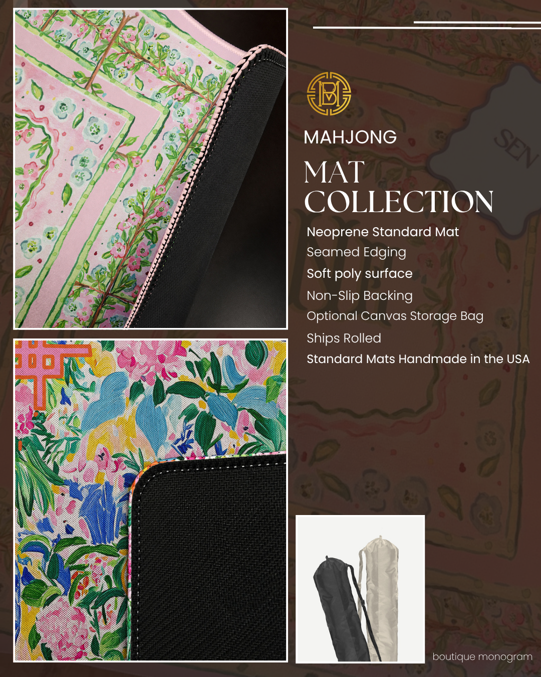 Boutique Monogram - Mahjong Mat, Neoprene, Spring Collection: VIRGINIA / With Carrying Bag
