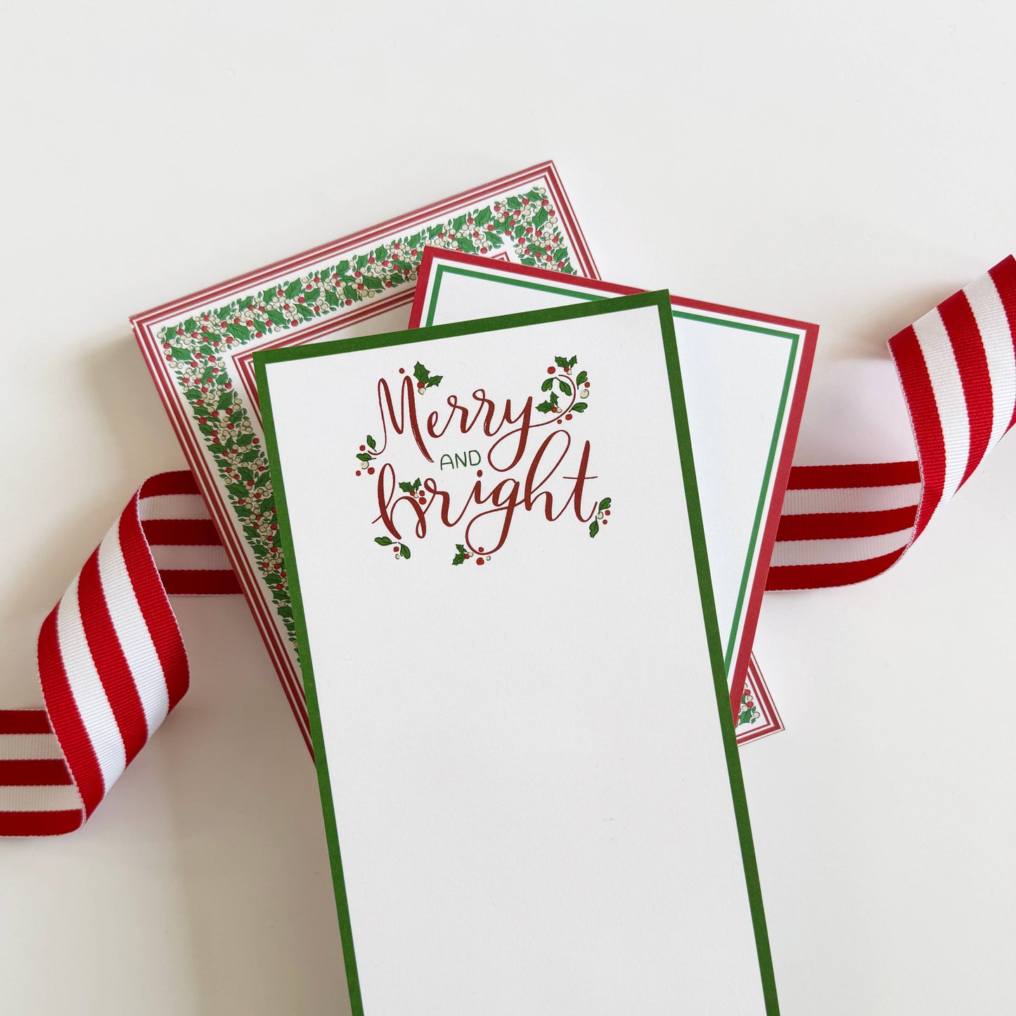 WH Hostess Social Stationery - In Stock 4.25x8.5 Merry and Bright List Notepad
