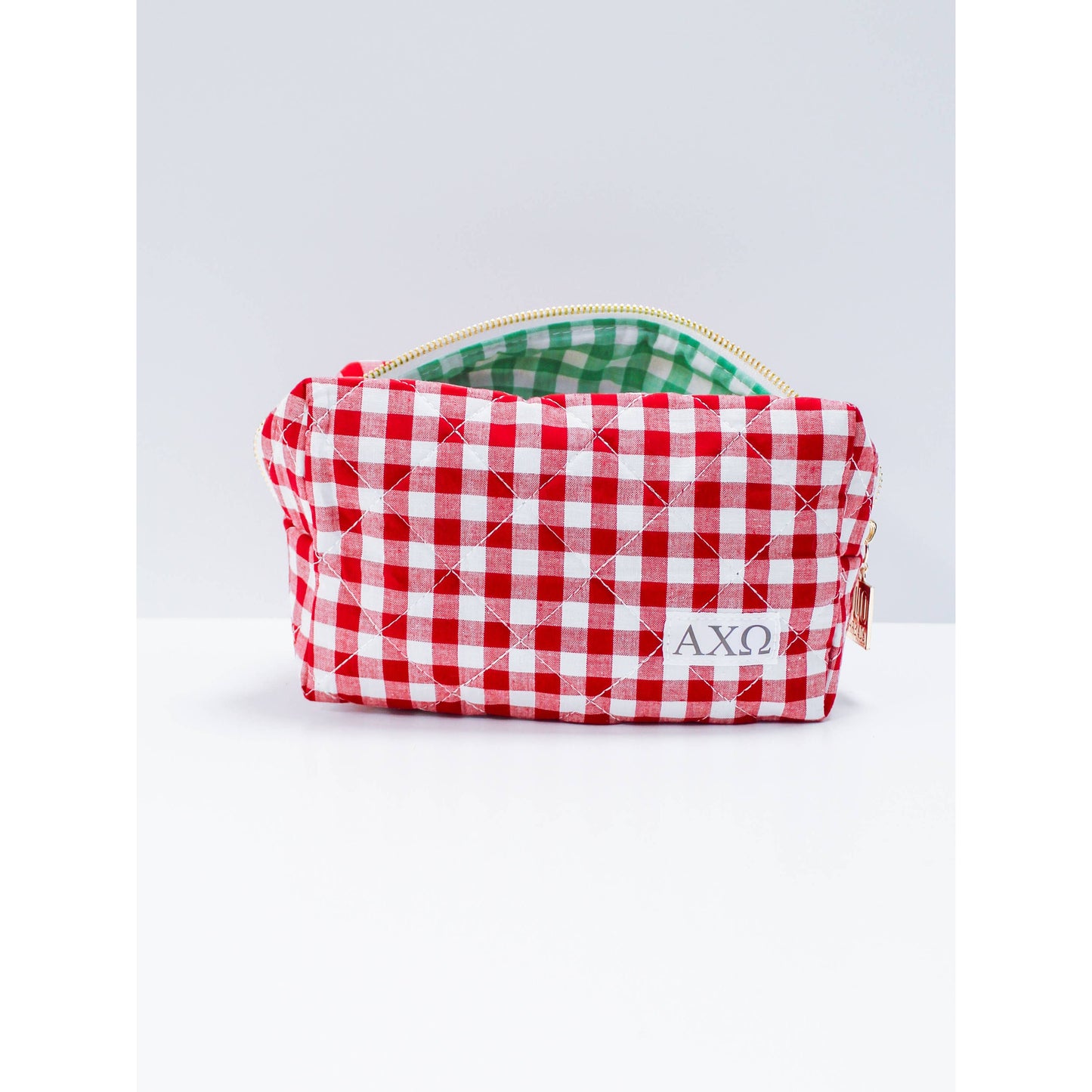 Alpha Chi Omega Sorority Gingham Quilted Makeup Bag