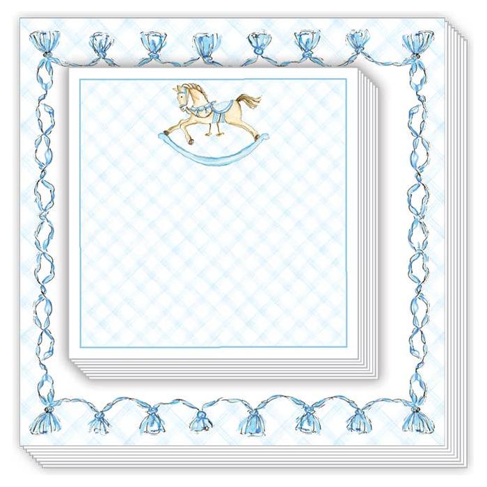 Blue Tassle Border with Blue Rocking Horse Notepad Duo