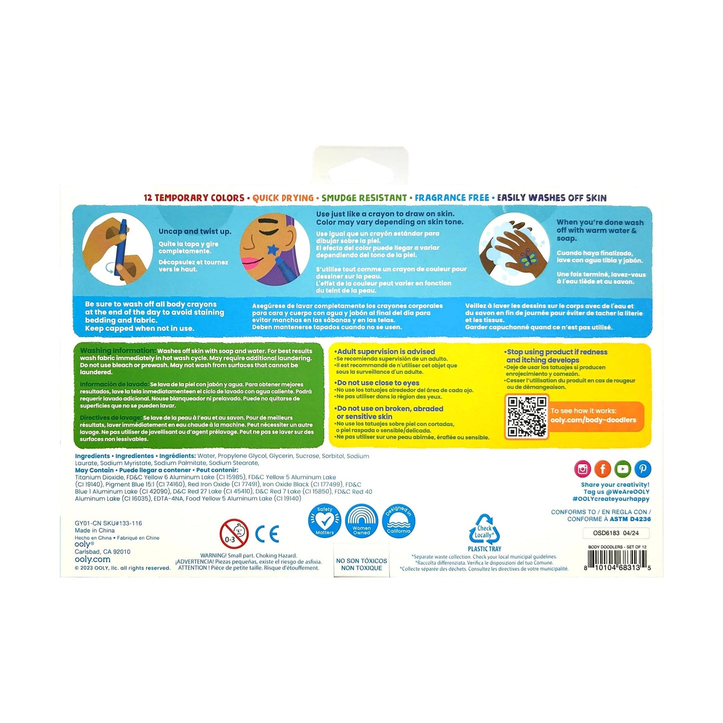 Body Doodlers Face & Body Crayons - Set of 12 Colors