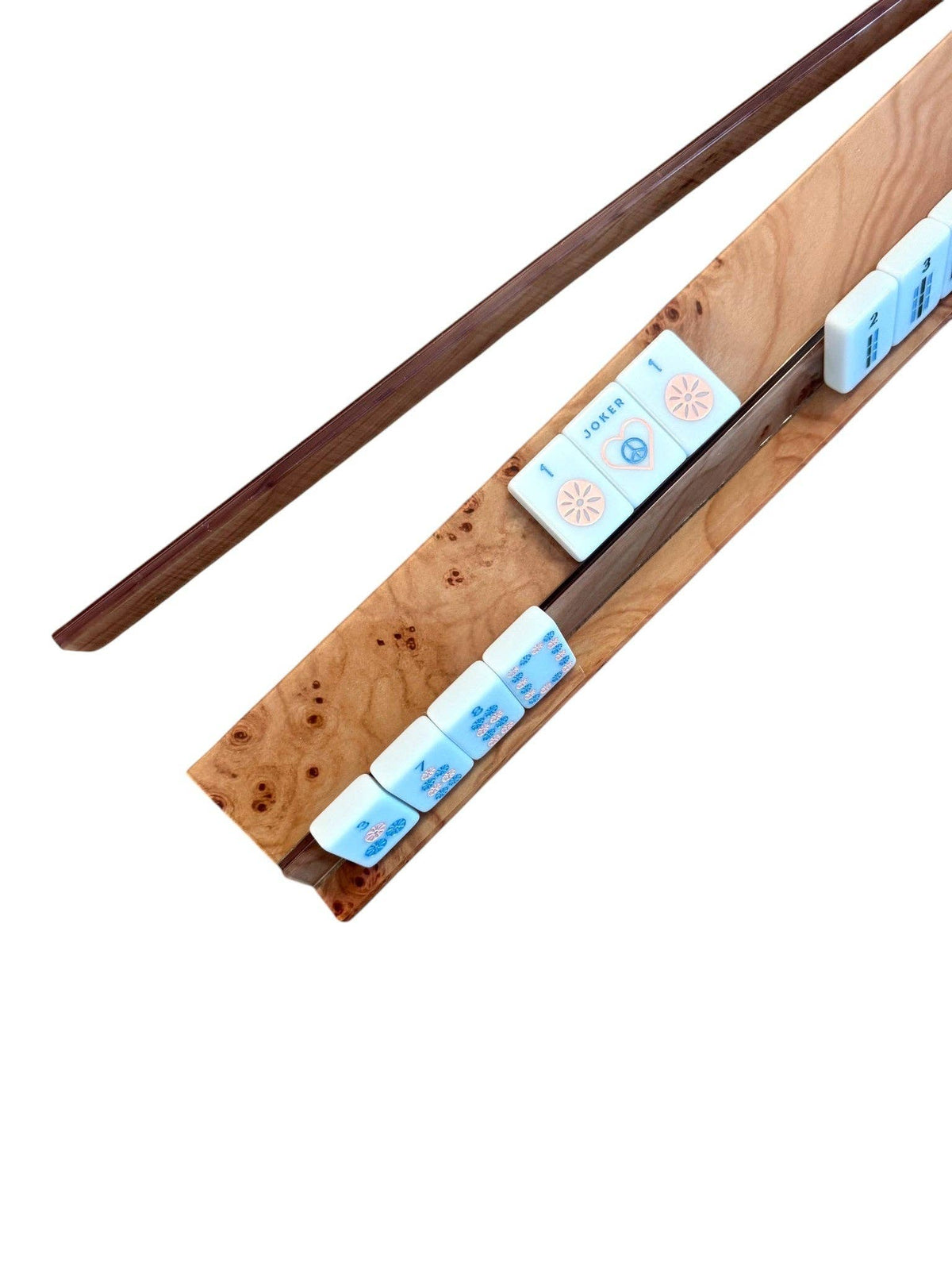 Peace Love Mahjong - Acrylic Burlwood Mahjong Racks & Pushers (Set of 4)