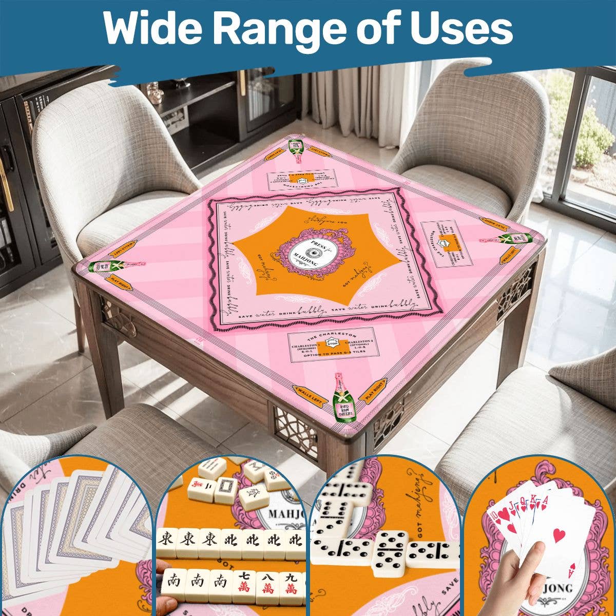 Anders Ruff Design Co. - 'Press for Mahjong' Mat | The Champagne & Mahj Collection: 33" x 33"