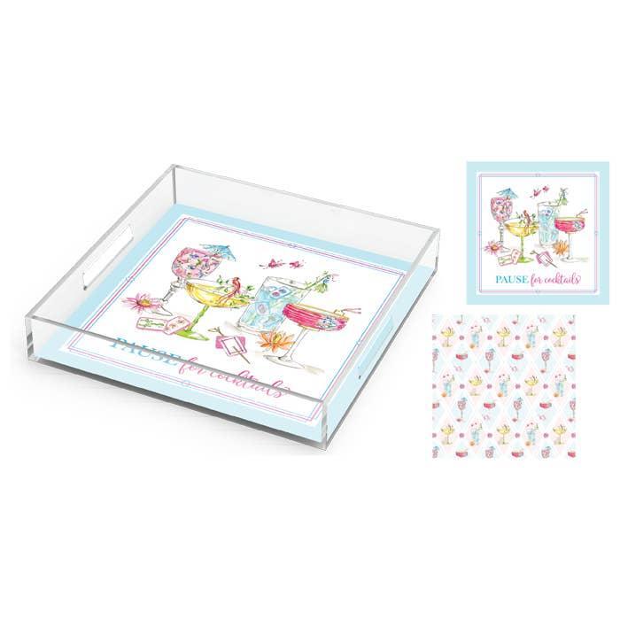 RosanneBeck Collections - Pause For Cocktails Mahjong Cocktails Acrylic Tray 12x12