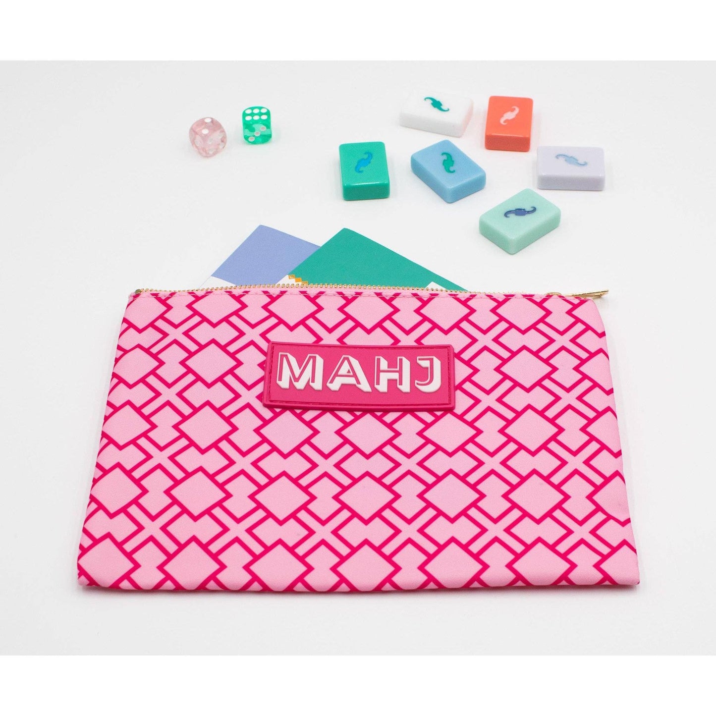 My Fair Mahjong - Premium Mahjong Card & Accessory Bag: Geometric- Pink
