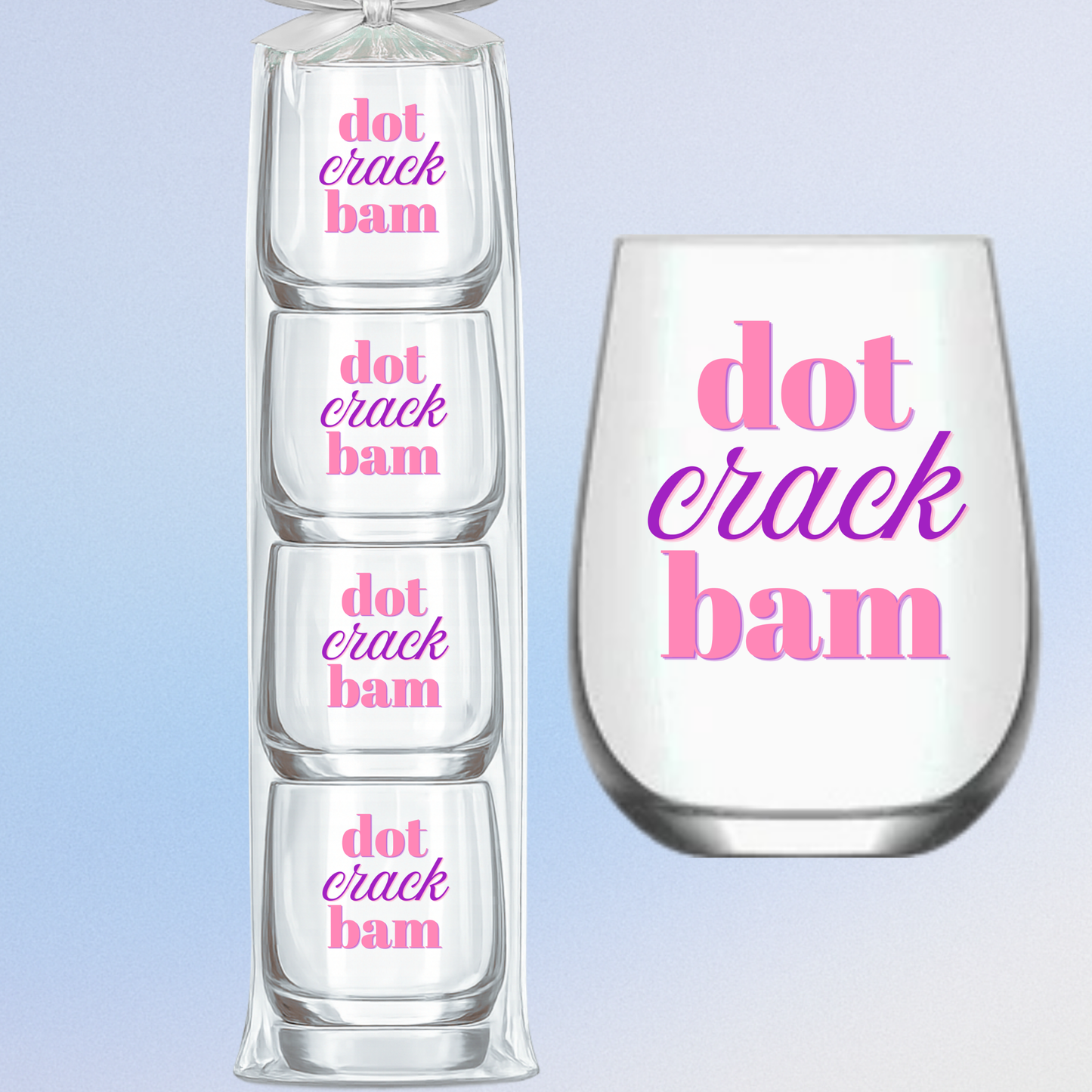 Fabuplates - Mahjong Stemless 4 ct Set Wine Glasses "Dot Crack Bam"