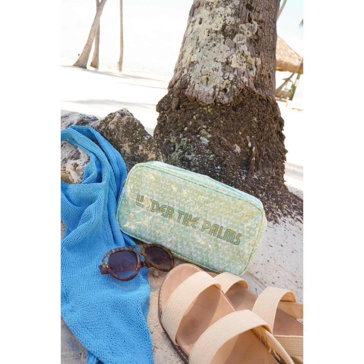 KENZKUSTOMZ - Green Scallops Under the Palms Large Clear Coat Bag