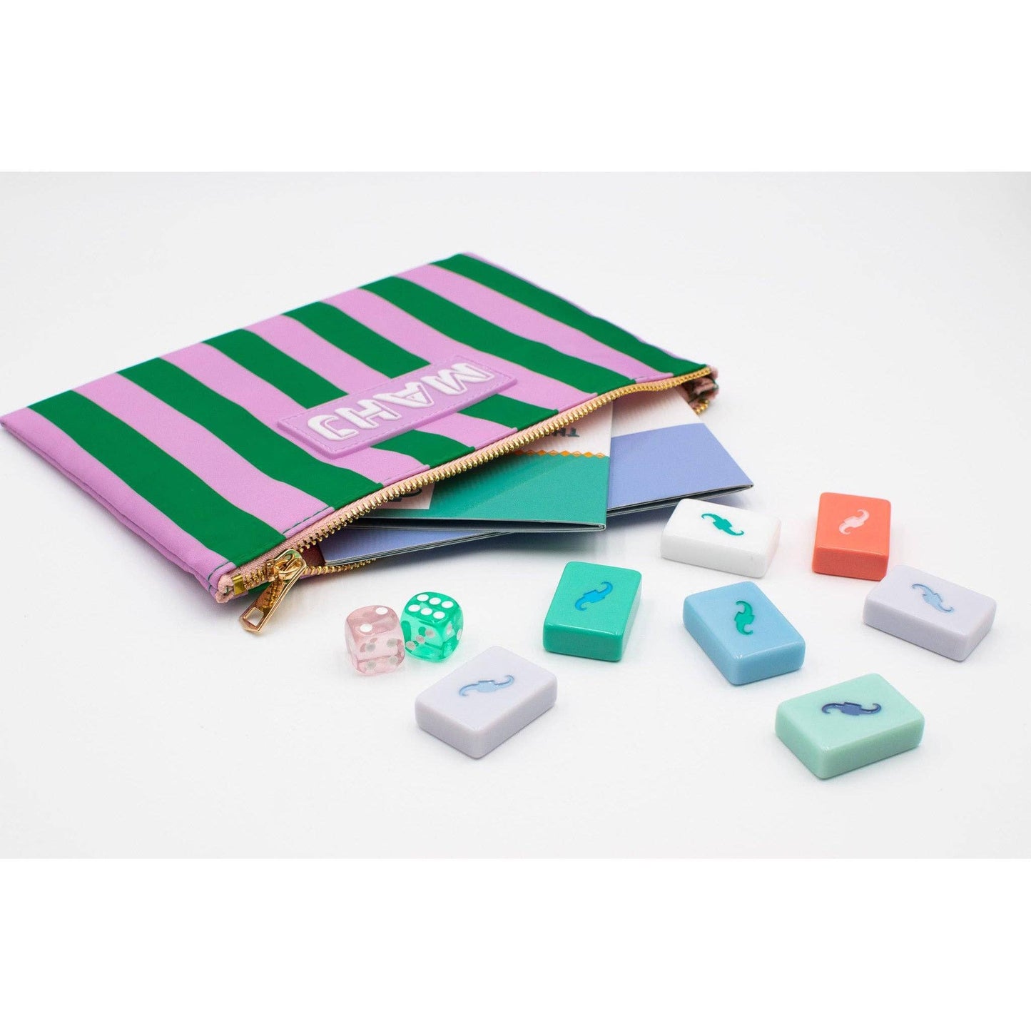 My Fair Mahjong -  Mahjong Card & Accessory Bag: Stripes- Purple & Green