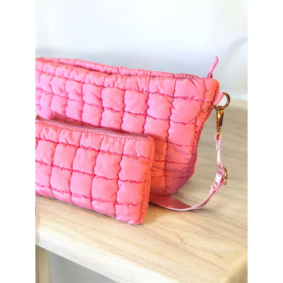 Peace Love Mahjong - Crossbody Travel Set Bag & Tile Pouch: Light Pink