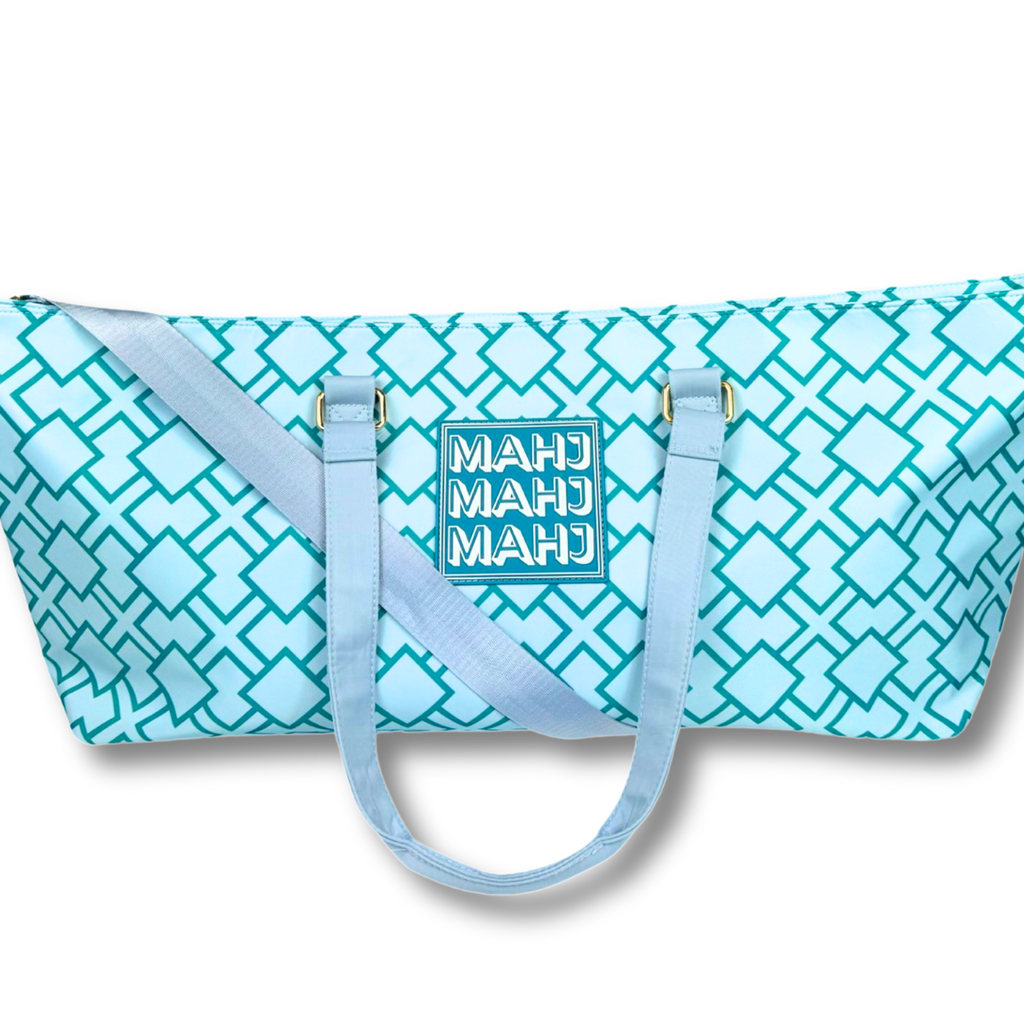 My Fair Mahjong - MAHJONG TOTE BAG  |  Wide with Zipper Closure: Geometric- Green Tote Bag