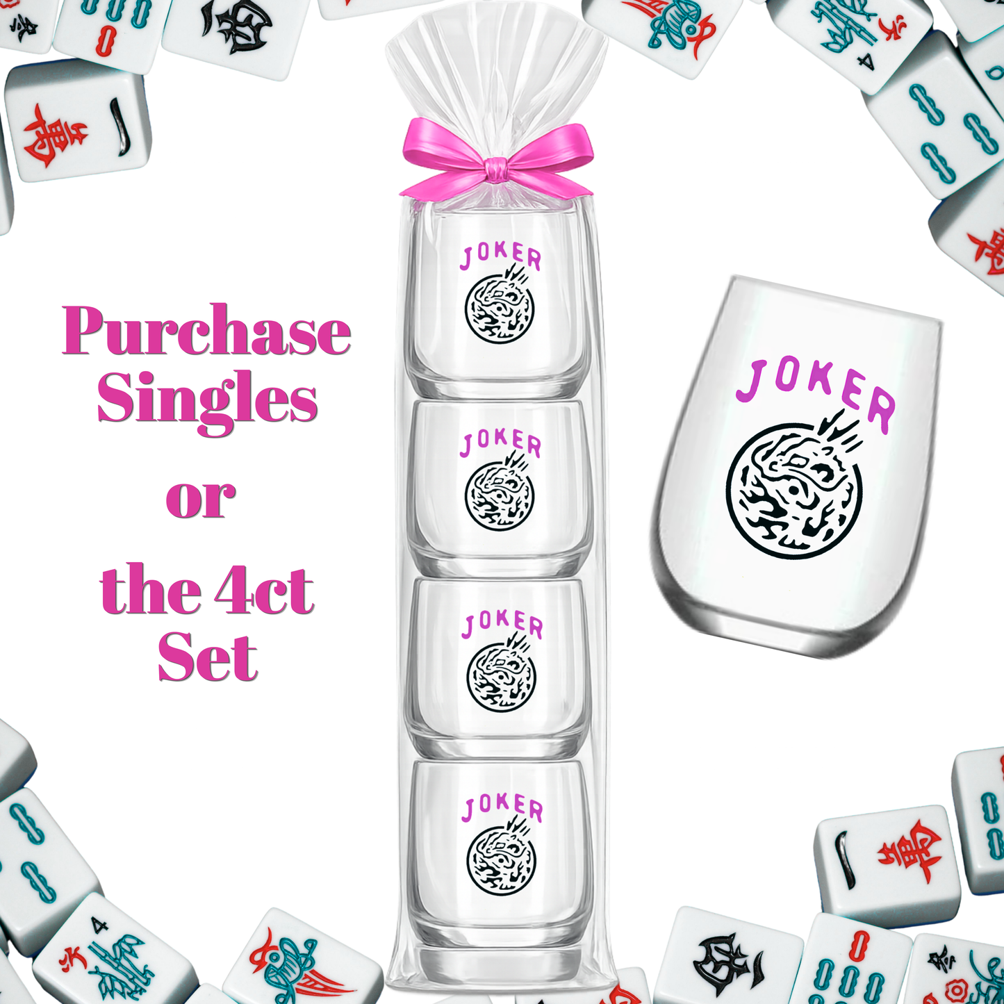 Fabuplates - Mahjong Stemless 4ct Set Wine Glasses "Dot Crack Bam"