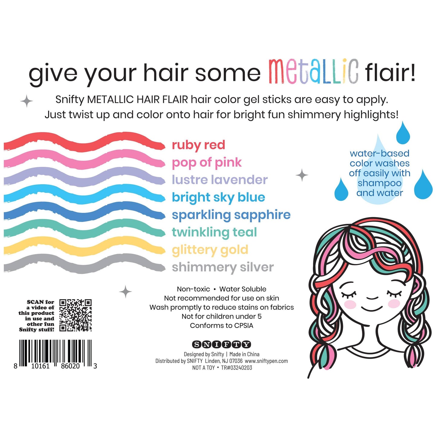 HAIR FLAIR METALLIC Shimmery Hair Color Gel Sticks Set of 8