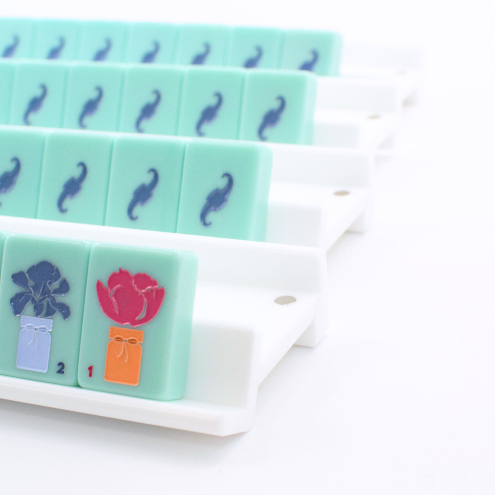 My Fair Mahjong - MAHJONG RACKS | Premium Acrylic | 4 Racks + 4 Pushers: Solid Macaron Green