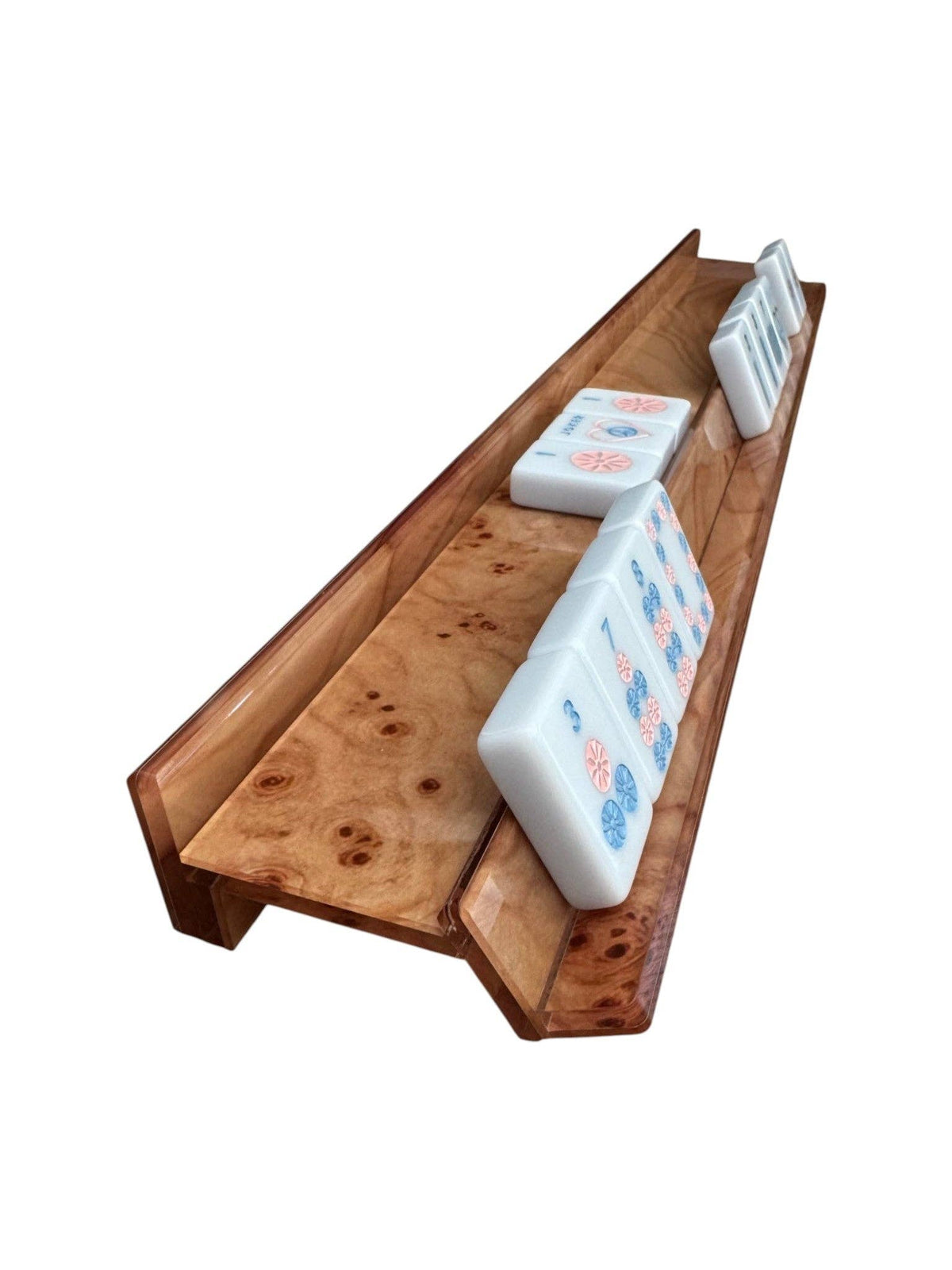 Peace Love Mahjong - Acrylic Burlwood Mahjong Racks & Pushers (Set of 4)