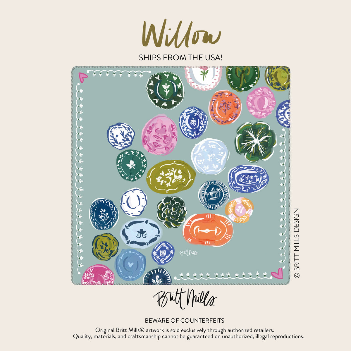 Britt Mills Design - Neoprene Mahjong Mats : Willow