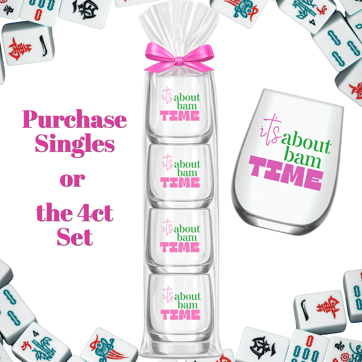 Fabuplates - Mahjong Stemless Tossware 4 ct Set Wine Glasses "It's About Bam Time"