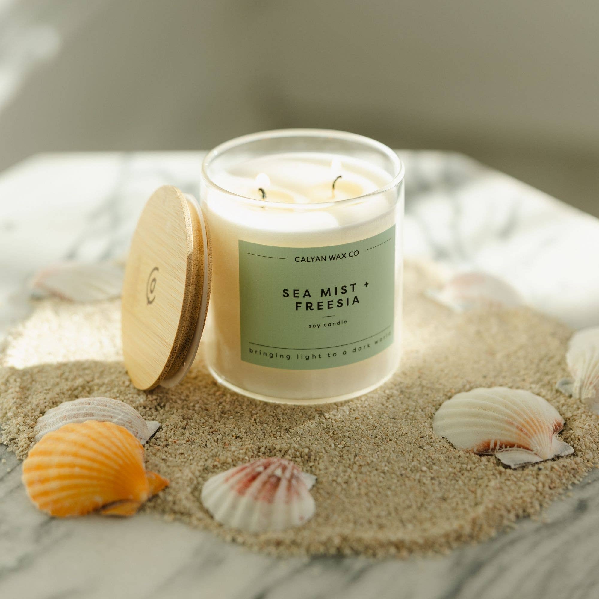 Calyan Wax Co. - Sea Mist + Freesia - Glass Tumbler Soy Candle