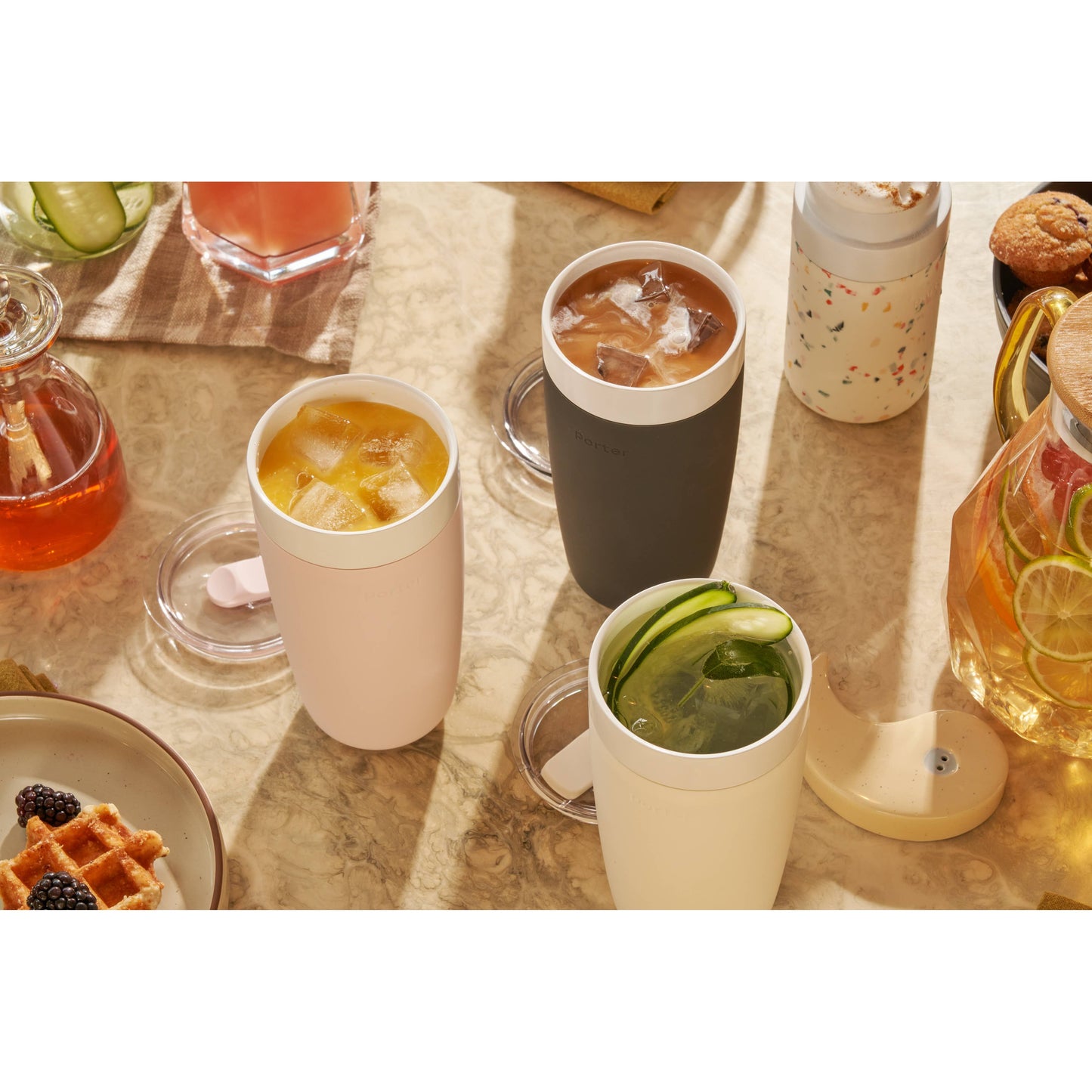 Insulated Ceramic Stainless Steel Coffee & Drink Tumbler: Terrazzo Blush