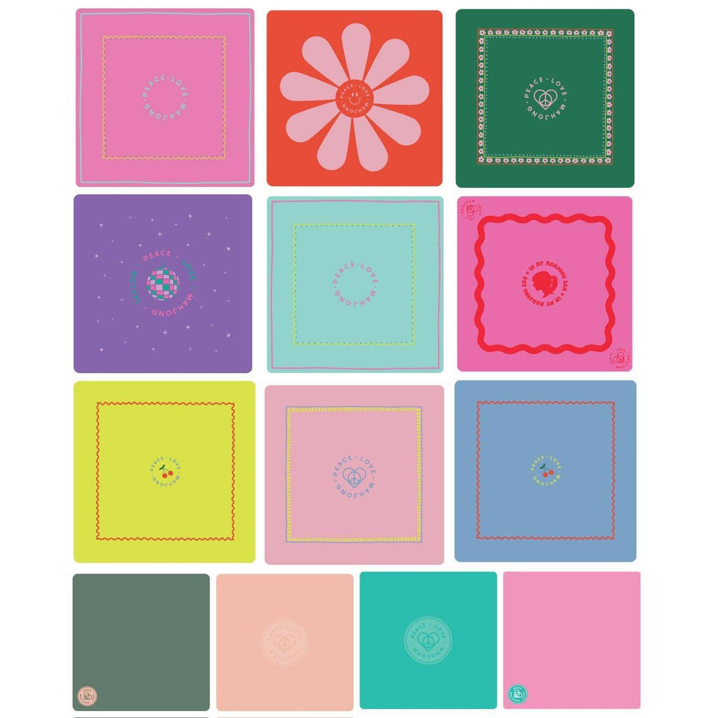 Peace Love Mahjong - Mats: Dark Green with Pink Flowers