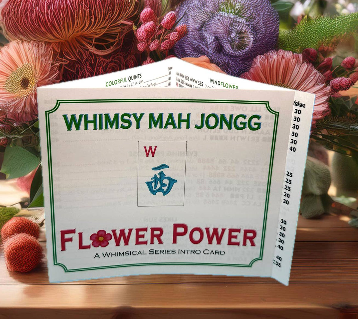 Whimsy Mah Jongg - FLOWER POWER Themed Mahjong Play Card