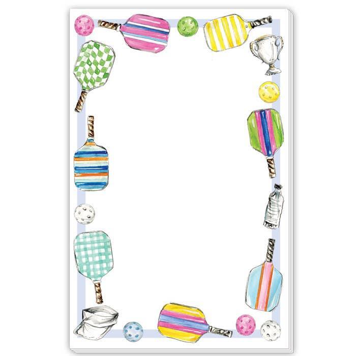 RosanneBeck Collections - Colorful Pickleball Paddles and Icons Border Large Notepad