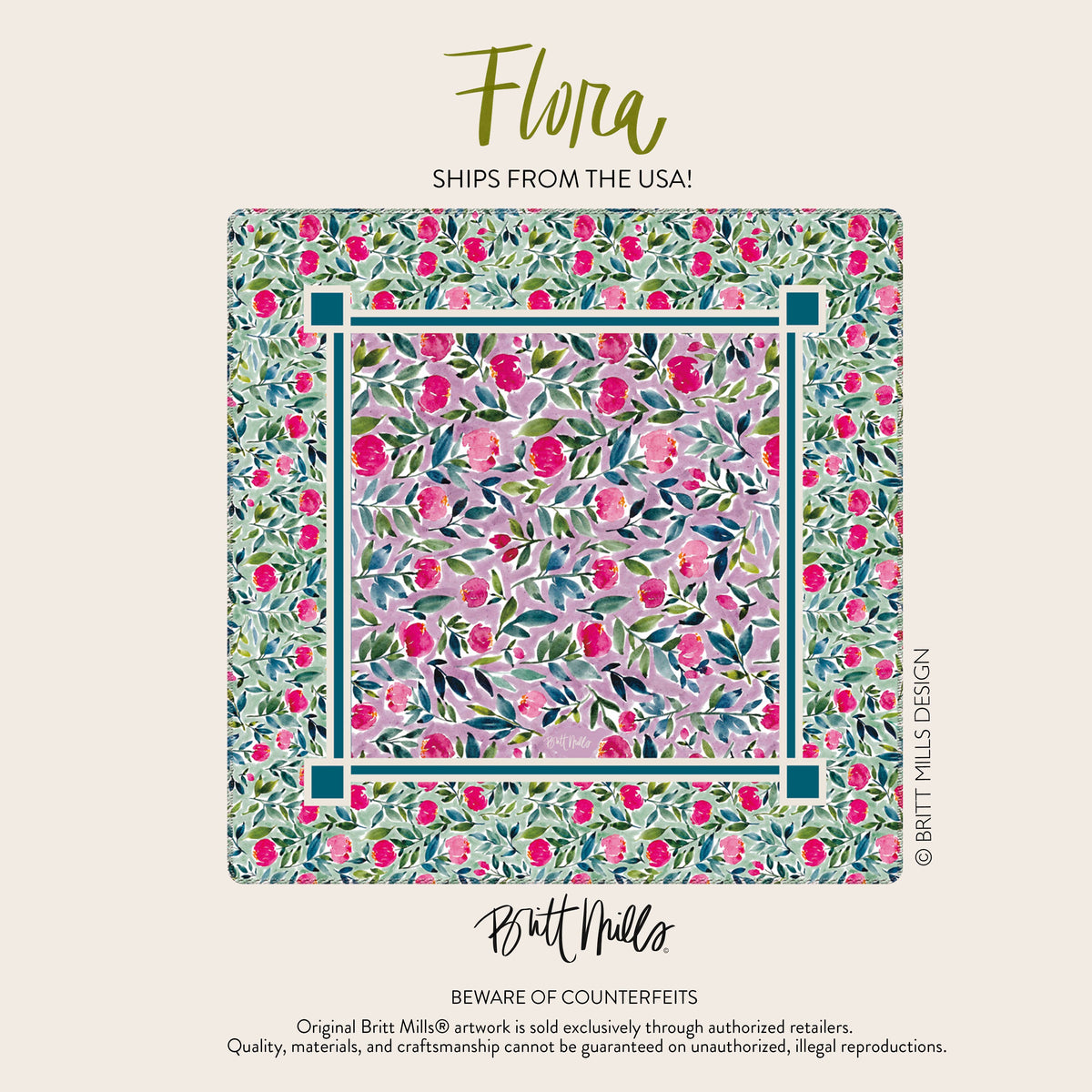 Britt Mills Design -Neoprene Mahjong Mats : Flora