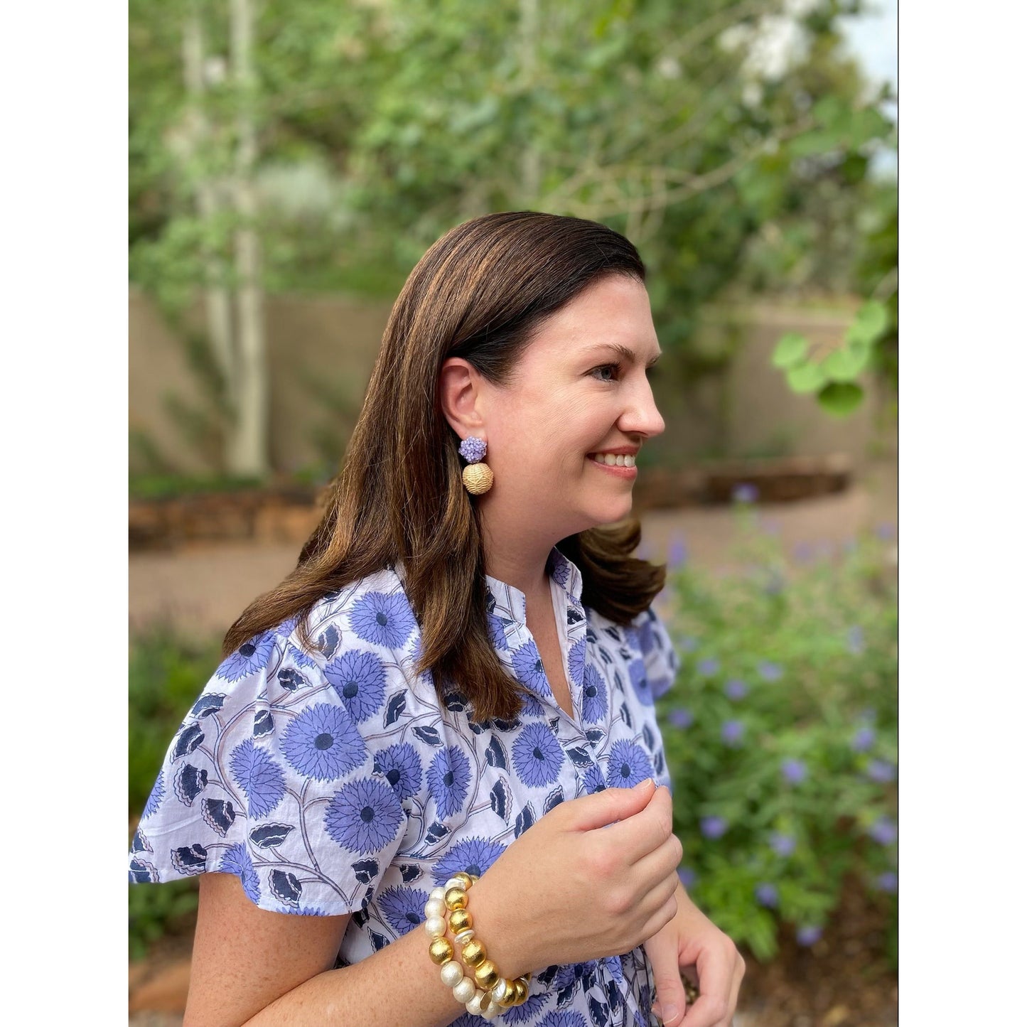 Liz Rattan Ball Lavender Earrings