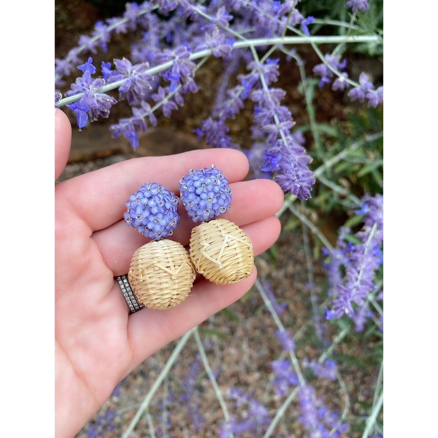 Liz Rattan Ball Lavender Earrings