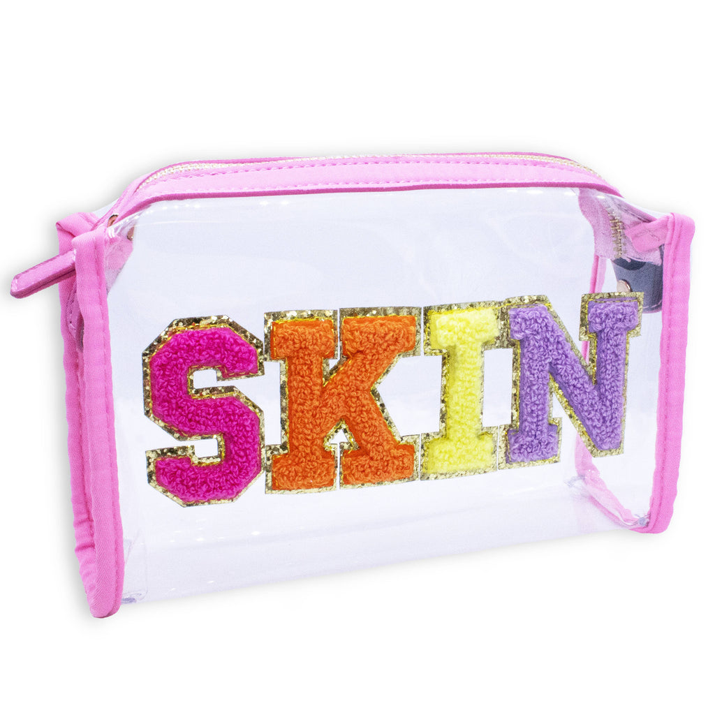 Clear Chenille Letter Travel Pouch - SKIN