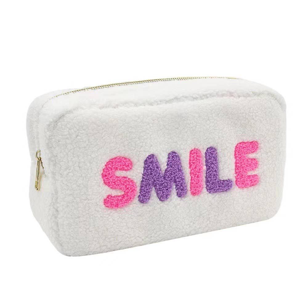 Varsity Collection Nylon Cosmetic Bag Sherpa Smile Chenille