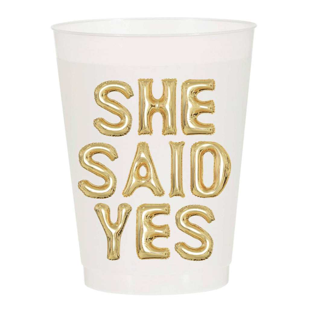 She Said Yes Gold  Frosted Cups - Weddinng: Pack of 6