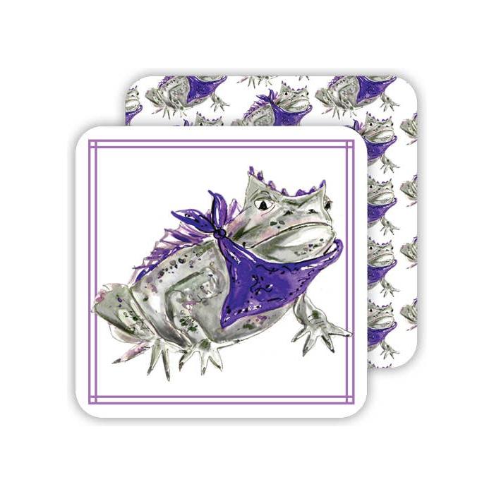 Horned Frog with Purple Bandana Square Coaster