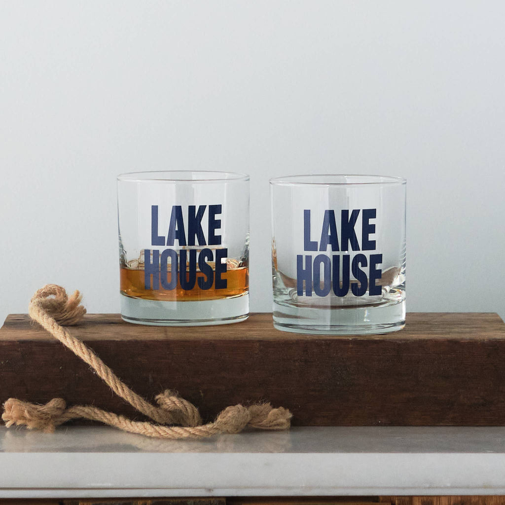 Lake House Rocks Glass, Screen printed old fashioned glass